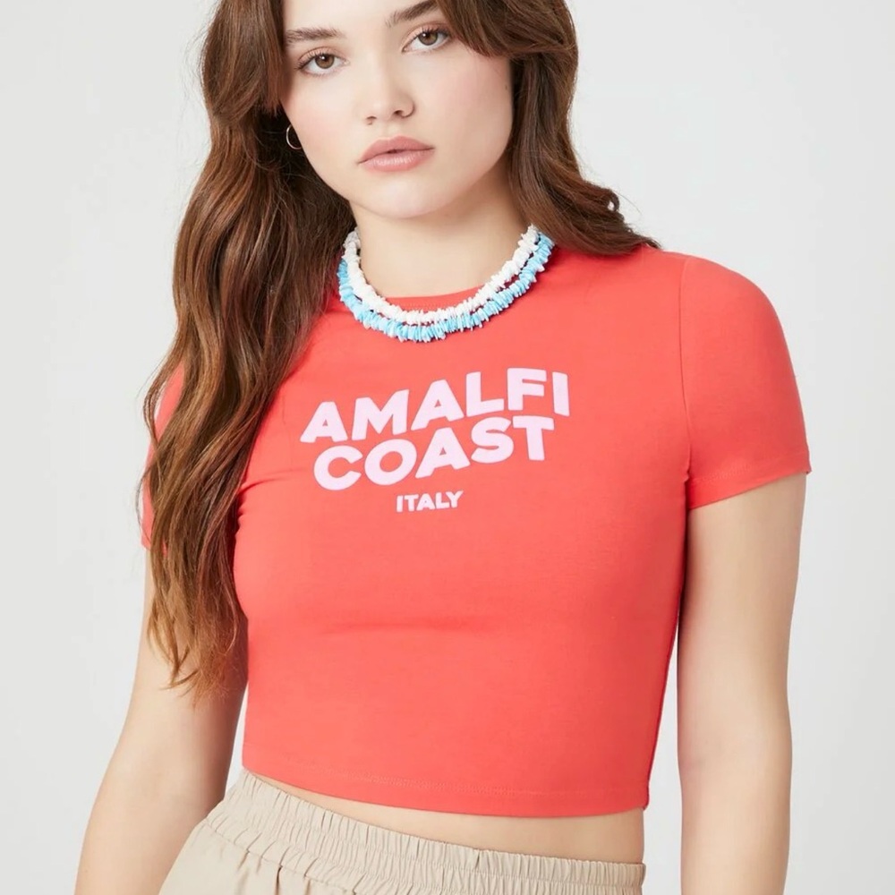 Crop Baby Doll Tee NWT Forever 21- Amalfi Coast Italy Small Euro Graphic